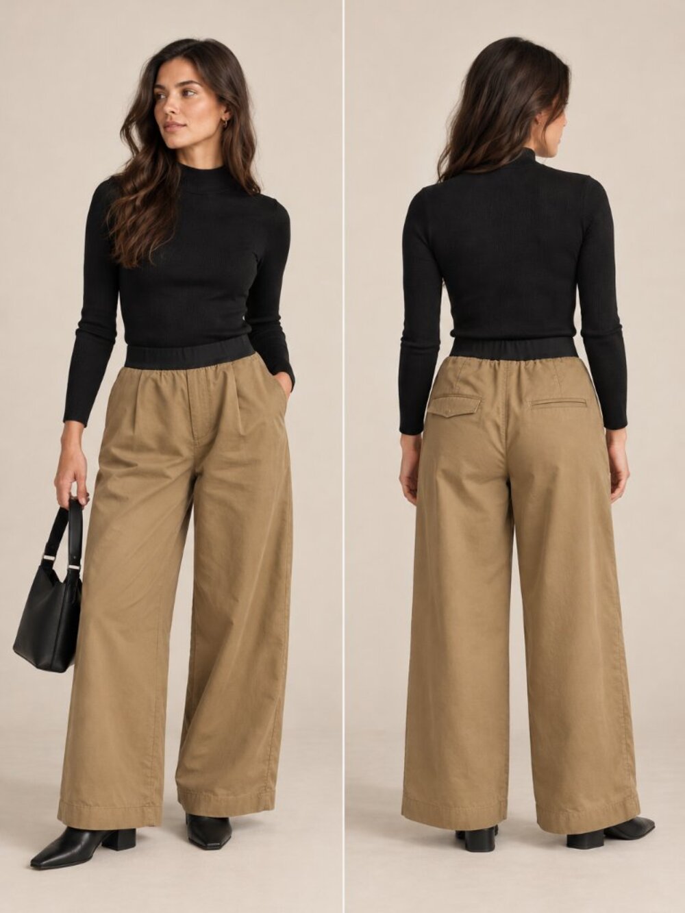 Roucha Peto Pant Khaki Black Wide Leg Pants Size BB US 6-8 Petite